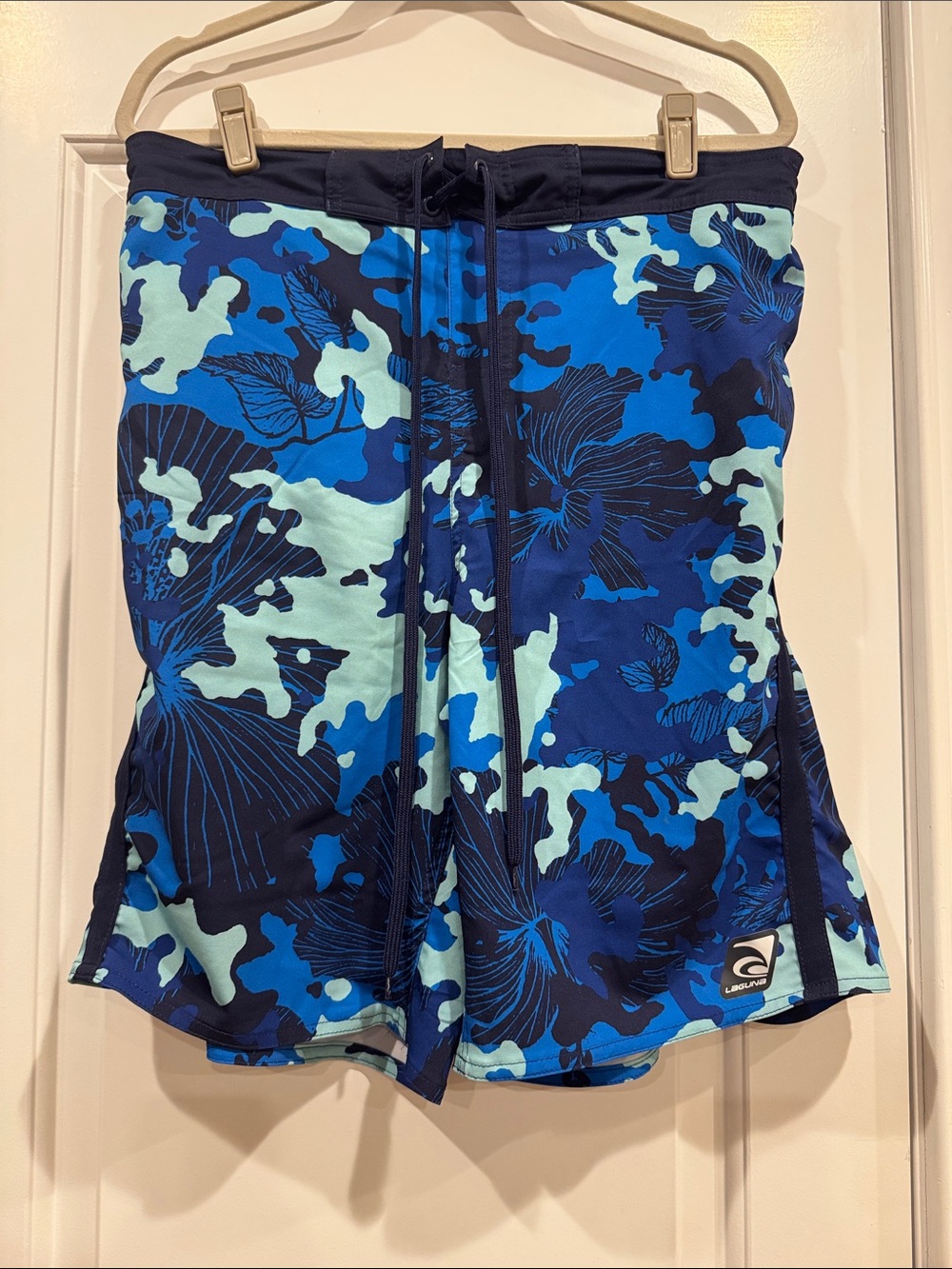 Reef Blue & Aqua Floral Camo Swim Trunks